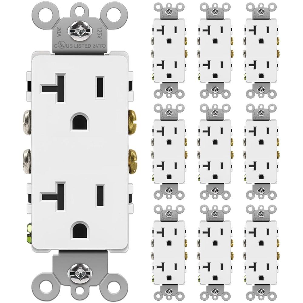 imageBESTTEN 15 Amp Decor Electrical Wall Outlet Receptacle NonTamperResistant 15A125V1875W for Residential and Commercial Use UL Listed 10 Pack White20 Amp