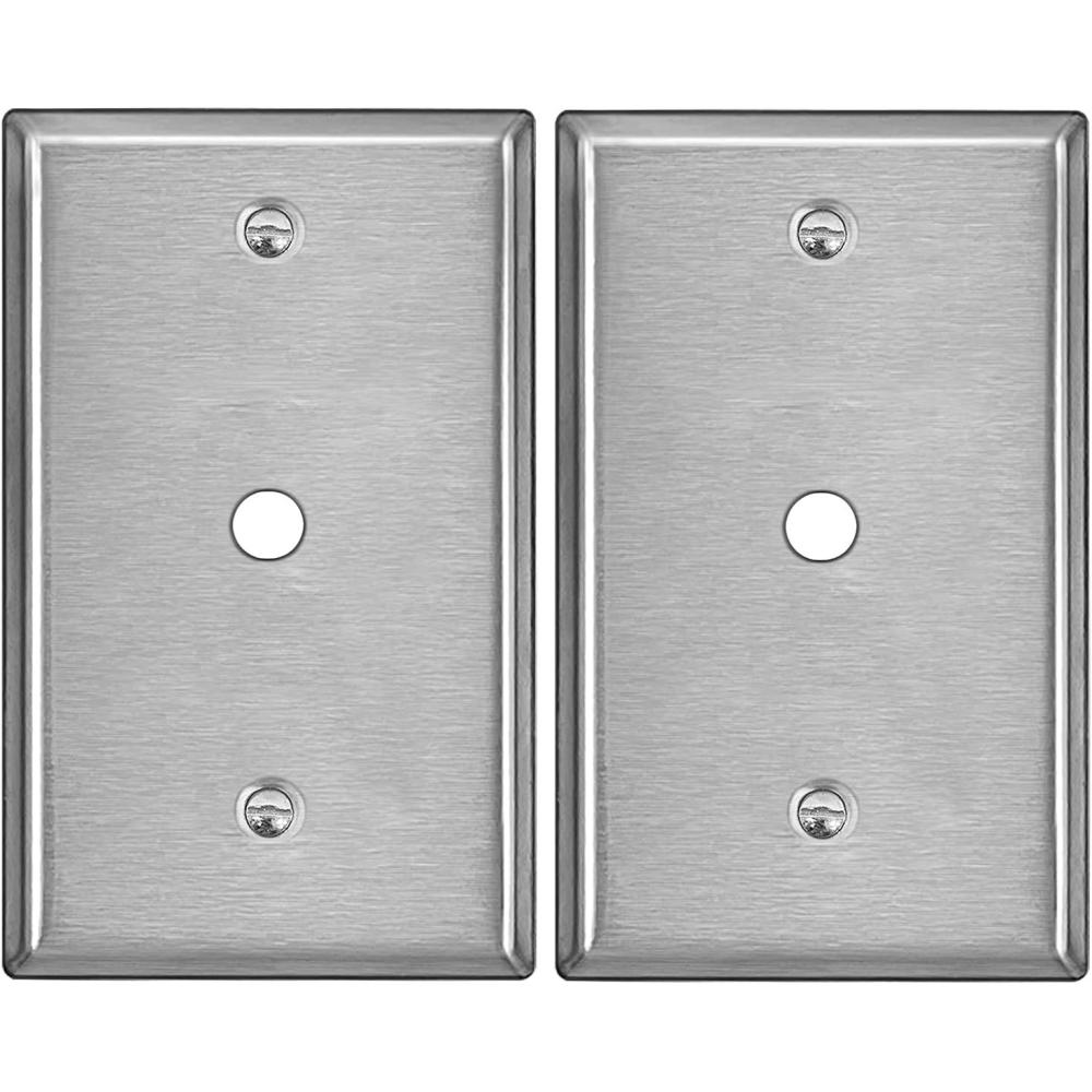 imageBESTTEN 2 Pack 1Gang 0406 Hole Metal Wall Plate with hite or Clear Plastic Film for TelephoneCable AntiCorrosion Stainless Steel Wallplate Standard Size Brushed Finish1 Gang
