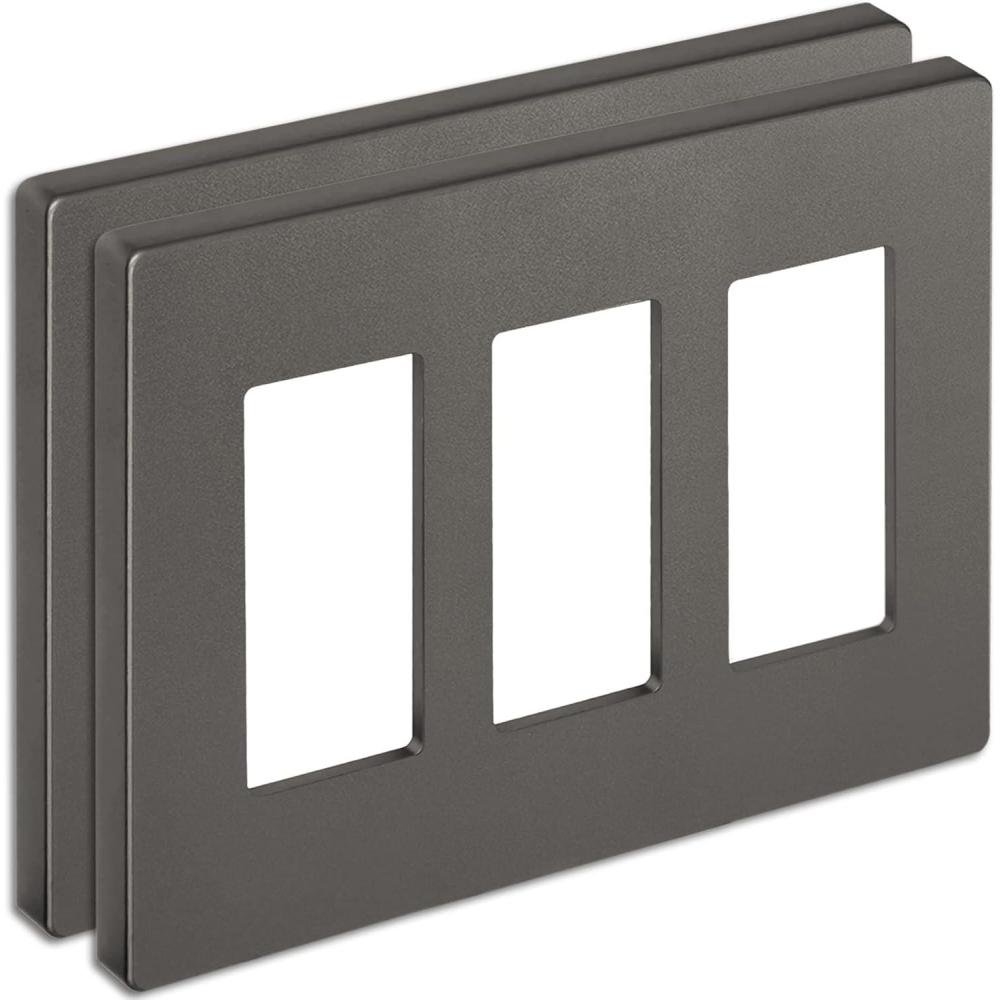 imageBESTTEN 2 Pack 3Gang Silver Screwless Wall Plate Decorator Switch Plate Outlet Cover Signature Collection USWP8 Series H469 x W654 for Dimmer ReceptacleMatte Brown