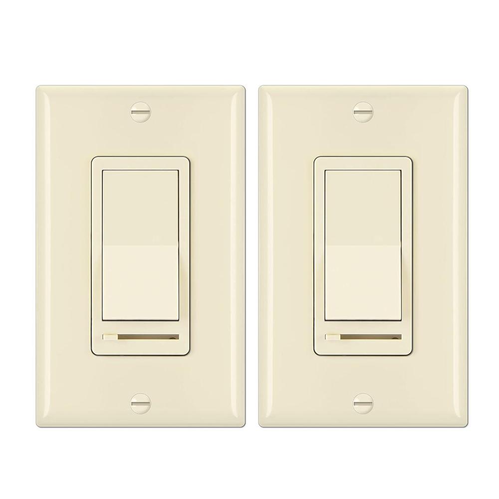 imageBESTTEN 2 Pack Almond Dimmer Wall Light Switch Compatible with Dimmable LED CFL Incandescent and Halogen Bulb Single Pole or 3Way Dimmer Switches 120VAC Decorator Wall Plate IncludedAlmond