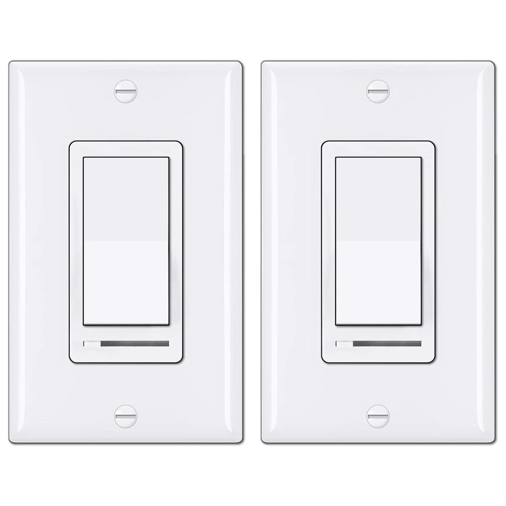 imageBESTTEN 2 Pack Almond Dimmer Wall Light Switch Compatible with Dimmable LED CFL Incandescent and Halogen Bulb Single Pole or 3Way Dimmer Switches 120VAC Decorator Wall Plate IncludedWhite