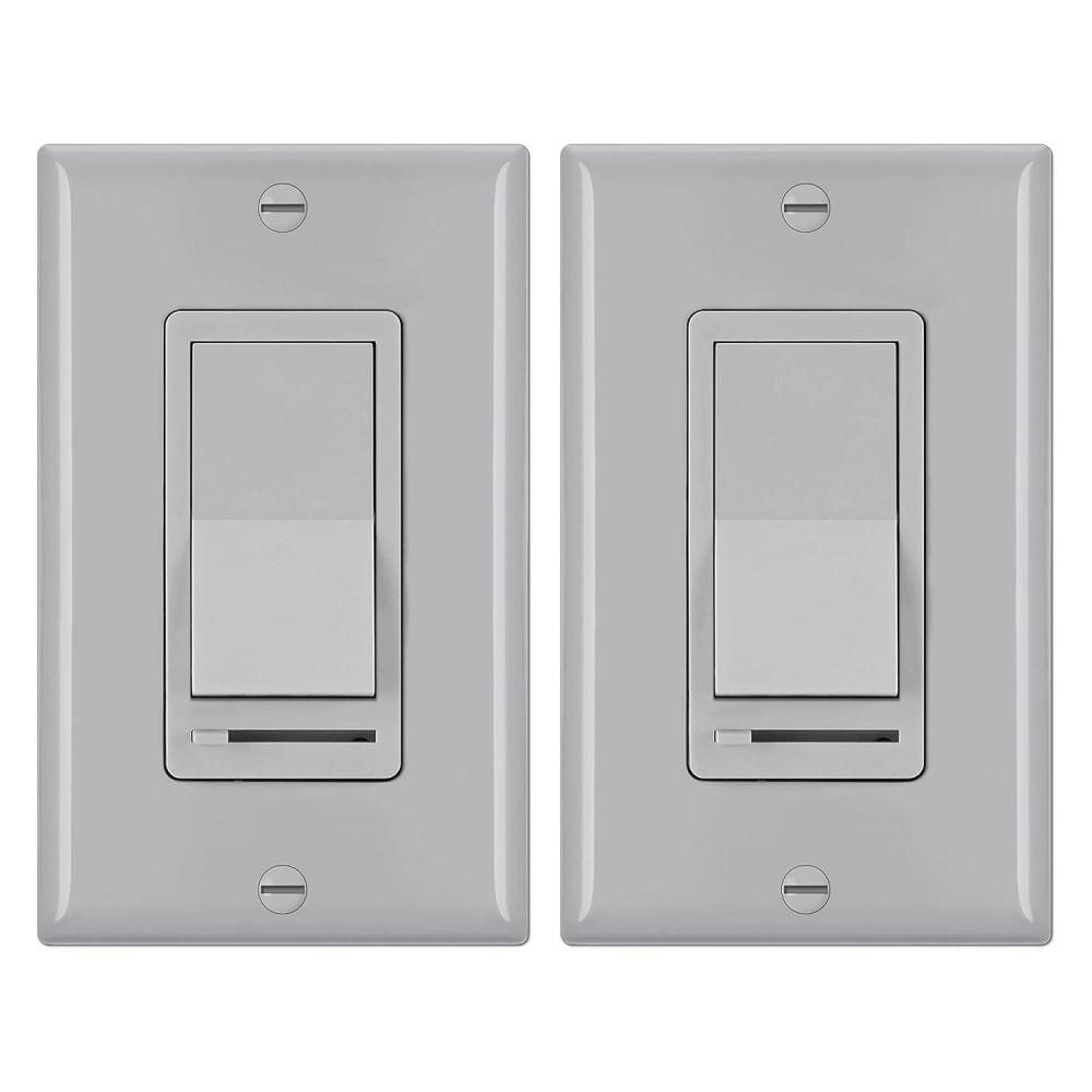 imageBESTTEN 2 Pack Almond Dimmer Wall Light Switch Compatible with Dimmable LED CFL Incandescent and Halogen Bulb Single Pole or 3Way Dimmer Switches 120VAC Decorator Wall Plate IncludedGray