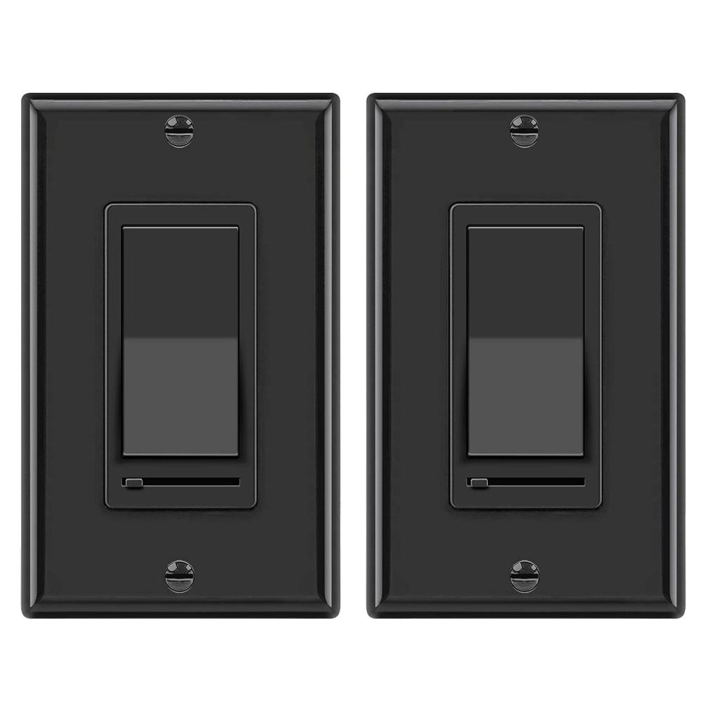 imageBESTTEN 2 Pack Almond Dimmer Wall Light Switch Compatible with Dimmable LED CFL Incandescent and Halogen Bulb Single Pole or 3Way Dimmer Switches 120VAC Decorator Wall Plate IncludedBlack