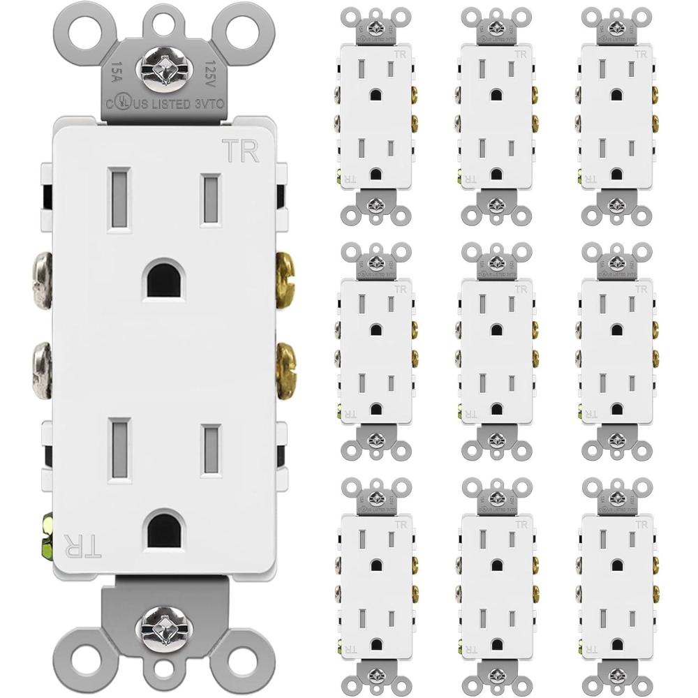 imageBESTTEN 20 Amp Decorator Wall Receptacle Outlet TamperResistant 20A125V2500W Residential ampamp Commercial Use UL Listed 10 Pack White15 Amp