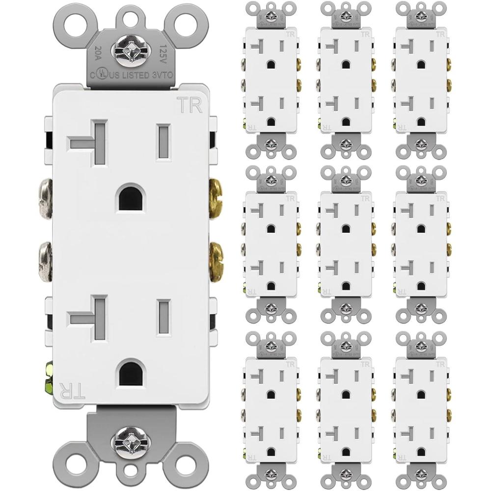 imageBESTTEN 20 Amp Decorator Wall Receptacle Outlet TamperResistant 20A125V2500W Residential ampamp Commercial Use UL Listed 10 Pack White20 Amp