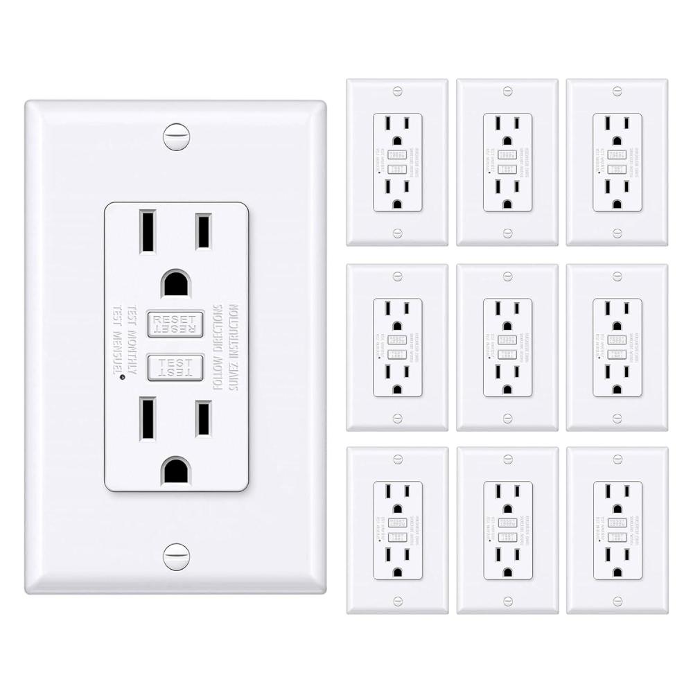 imageBESTTEN 20 Amp GFCI Outlet with Thinner Design GFI Electrical Outlet with LED Indicator NonTamperResistant GFCI Receptacle Wallplate Included ETL Certified 10 Pack White15 Amp