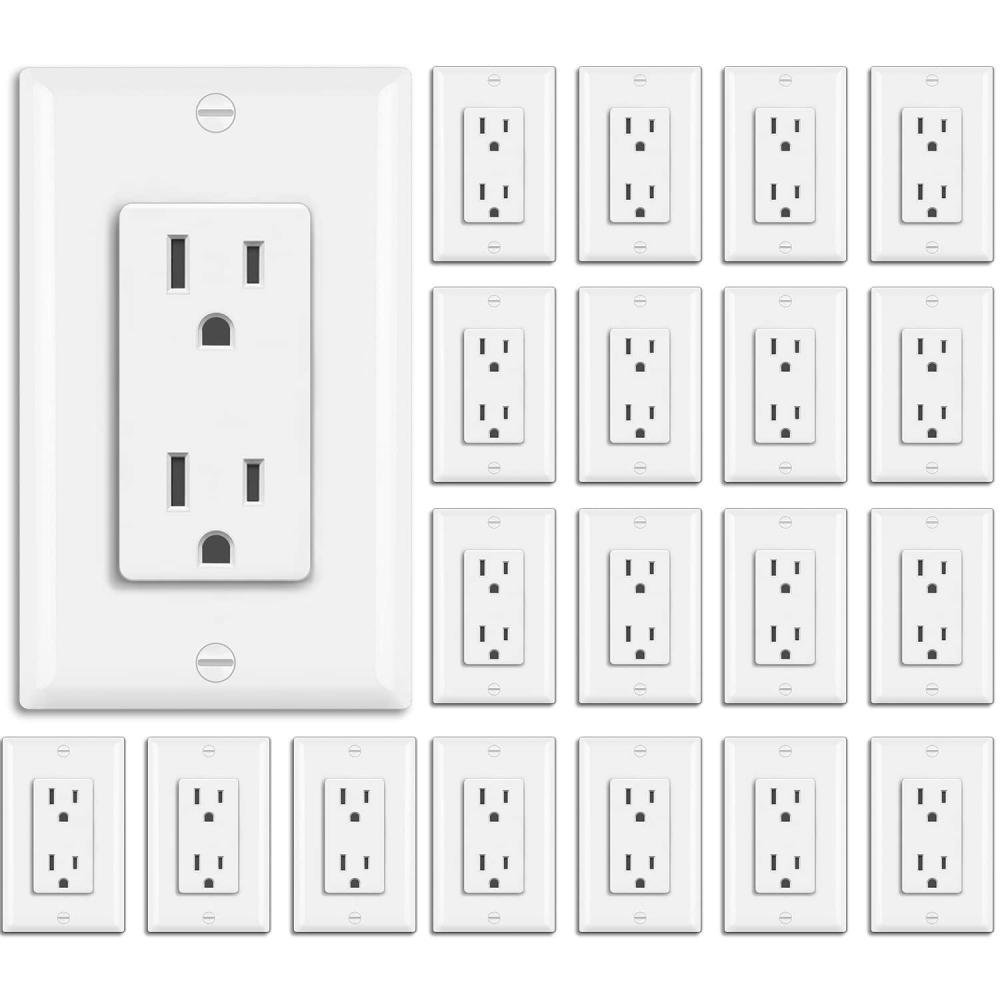 imageBESTTEN 20 Pack 15 Amp Decorator Wall Receptacle Outlet NonTamperResistant Wallplate Included 15A125V1875W UL Listed White15 Amp