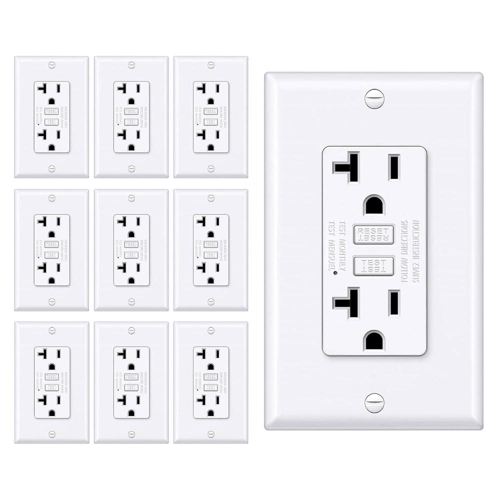 imageBESTTEN 20 Pack 15 Amp GFCI Outlet with Thinner Design 15A GFI Receptacle with LED Indicator NonTamperResistant Ground Fault Circuit Interrupter Wallplate Included ETL Certified White20 Amp