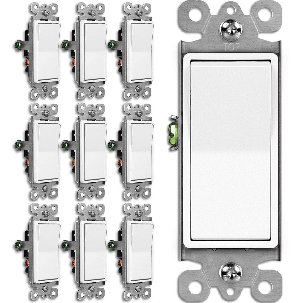imageBESTTEN 30 Pack SinglePole Decorator Wall Light Switch 15A 120277V Paddle Wall Switch OnOff Rocker Interrupter UL Listed White3 Way