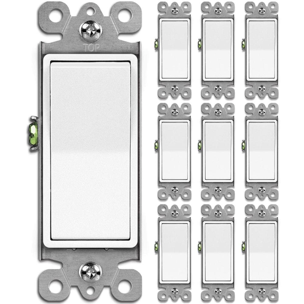 imageBESTTEN 30 Pack SinglePole Decorator Wall Light Switch 15A 120277V Paddle Wall Switch OnOff Rocker Interrupter UL Listed WhiteSingle Pole