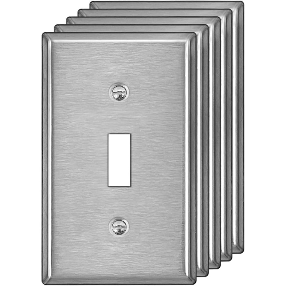 imageBESTTEN 4 Gang Toggle Switch Metal Wall Plate with hite or Clear Plastic Film Industrial Grade Stainless Steel Material Brushed Finish Stainless Steel Light Switch Cover Standard Size SilverBrushed Stainless Steel