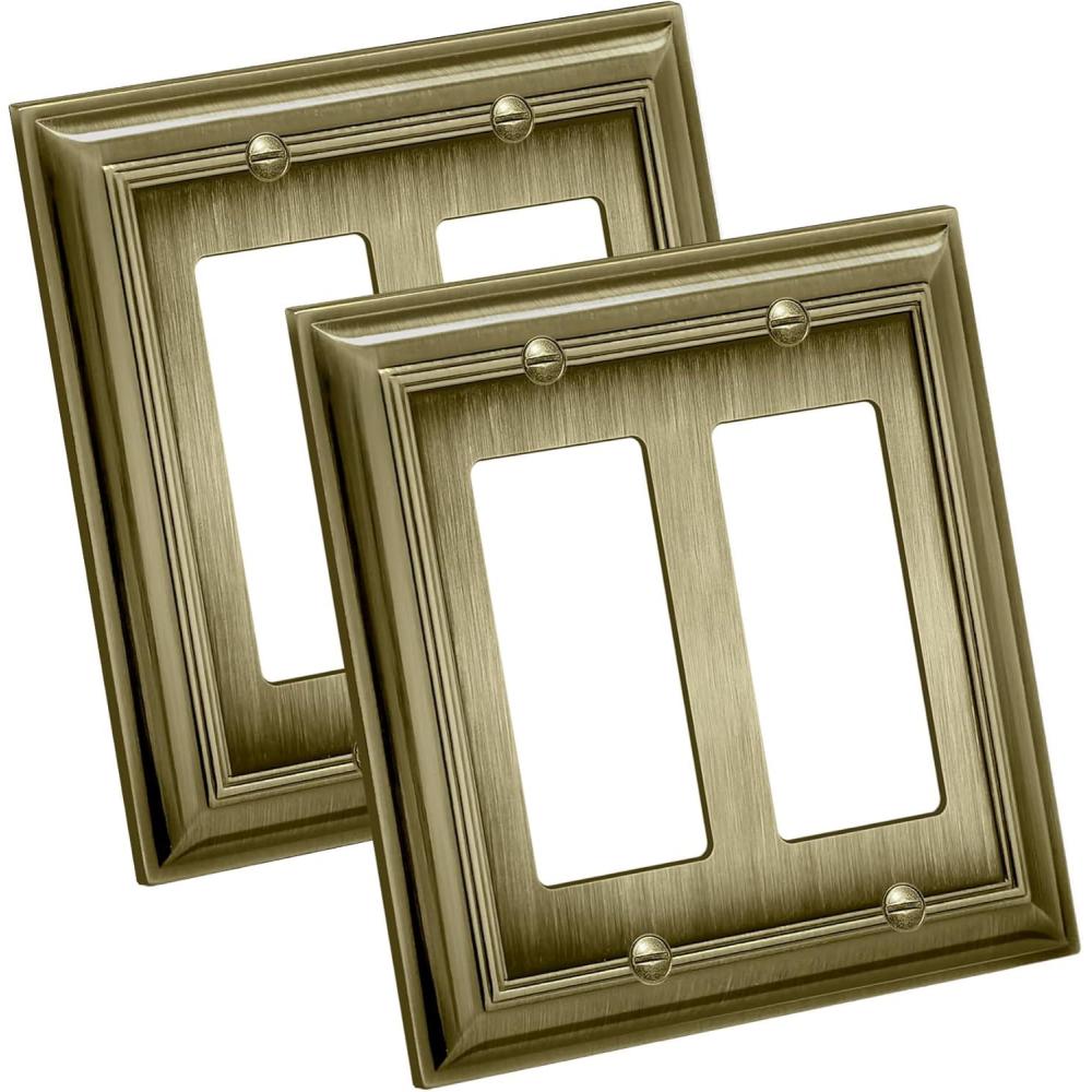 imageBESTTEN 4 Gang Zinc Alloy Aged Brass Metal Decor Wall Plate Grand Collection Decorator Antique Brass Outlet Cover for Switch or Receptacle Durable Corrosion ResistantAntique Brass