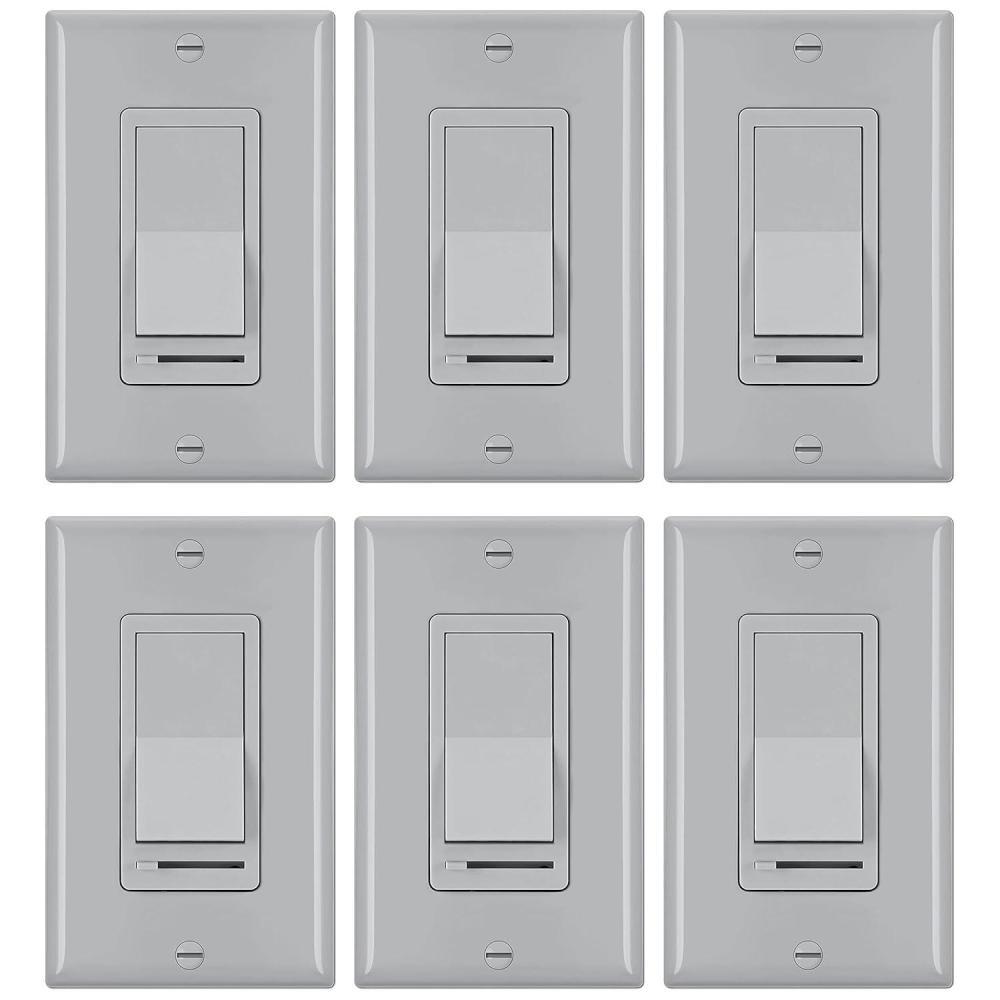 imageBESTTEN 6 Pack Dimmer Light Switch LED Dimmer Switch SinglePole or 3Way for Dimmable LED Halogen and Incandescent Bulbs 120V Wall Plate Included UL Listed WhiteGray