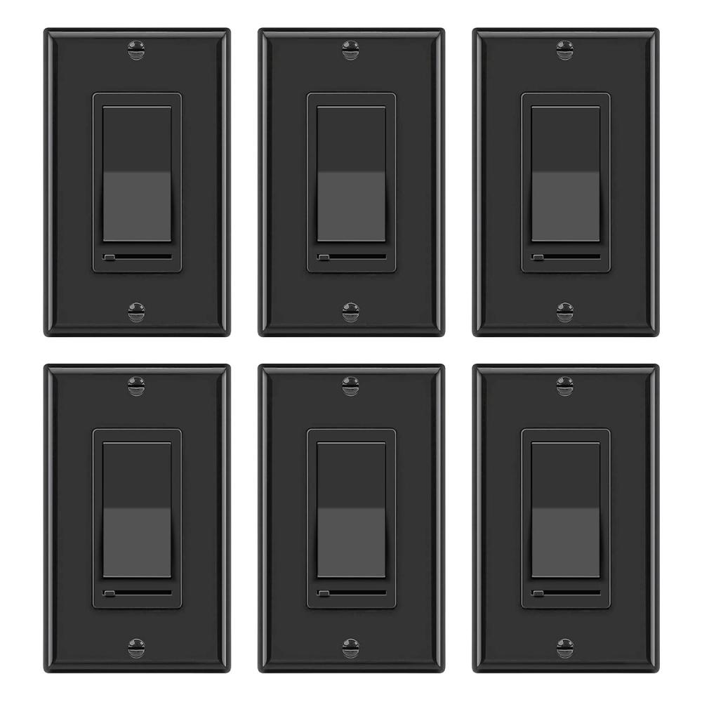 imageBESTTEN 6 Pack Dimmer Light Switch LED Dimmer Switch SinglePole or 3Way for Dimmable LED Halogen and Incandescent Bulbs 120V Wall Plate Included UL Listed WhiteBlack