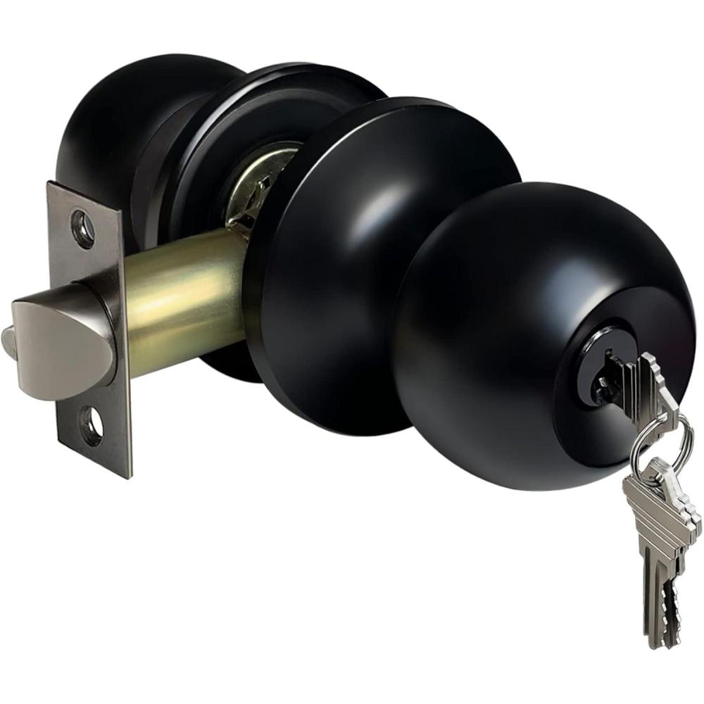 imageBESTTEN Keyed Entry Door Knob with Lock Interior and Exterior Door Lock Standard Ball Satin NickelMatte Black