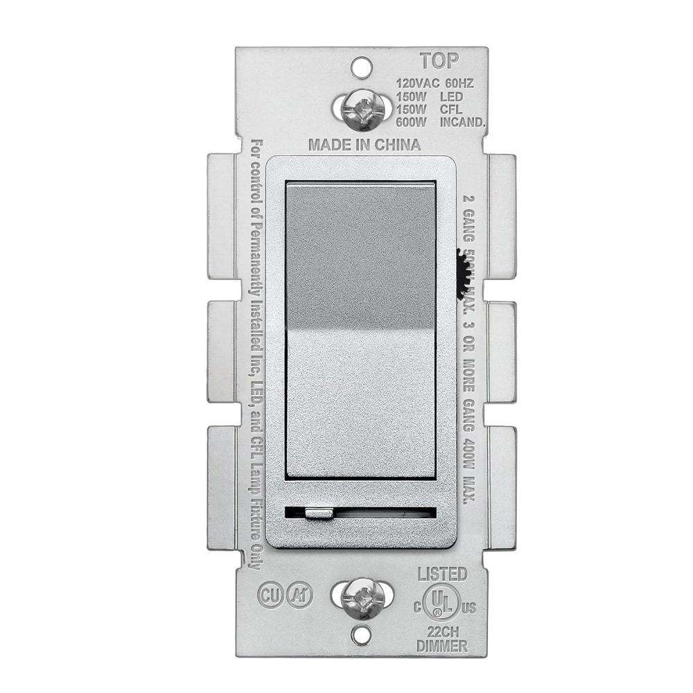 imageBESTTEN Matte Silver Dimmer Light Switch Single Pole or 3Way Compatible with Dimmable LED CFL Incandescent and Halogen Bulb 120VAC Signature Collection Series UL ListedMatte Silver