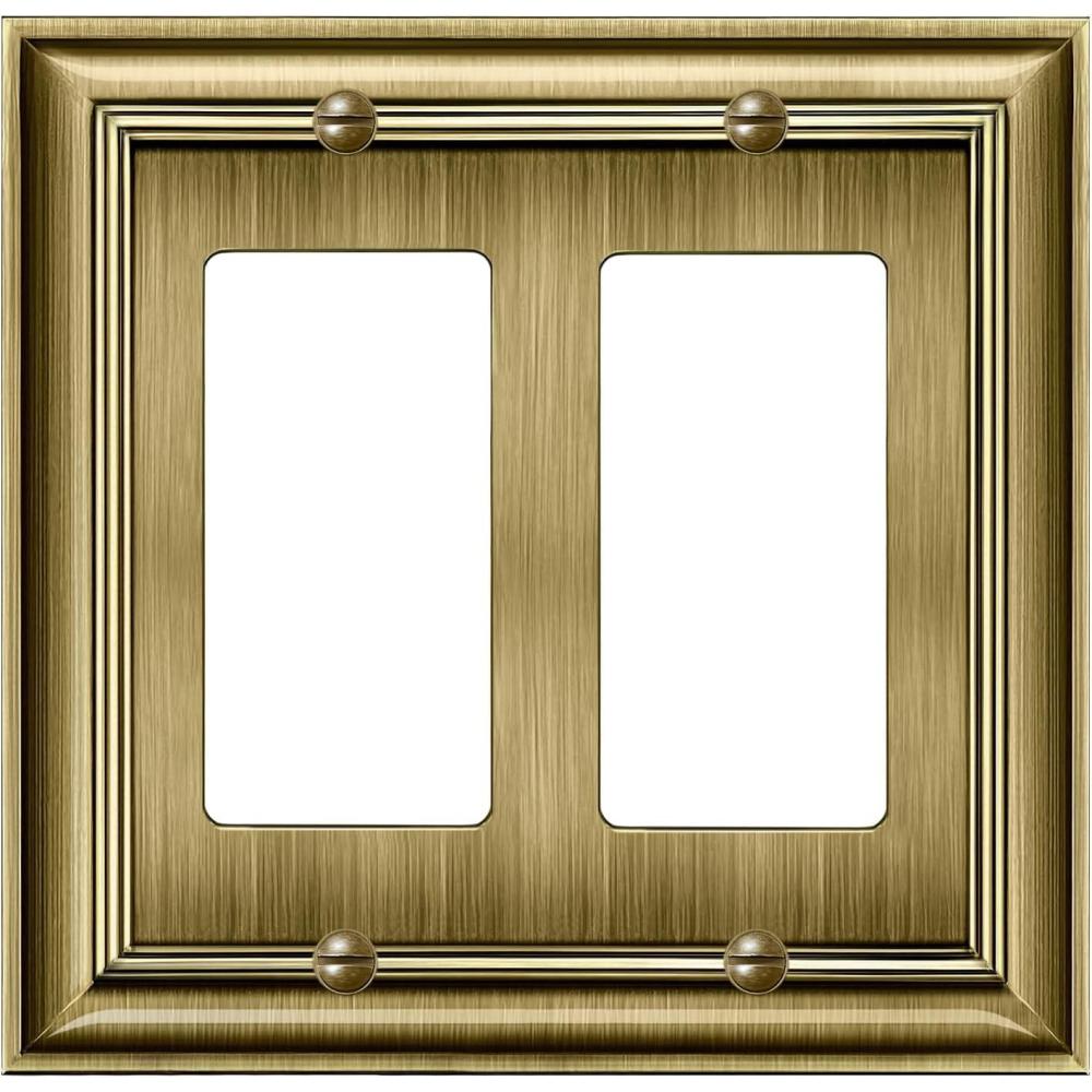 imageBESTTEN Polished Brass Double Duplex Electrical Receptacle Outlet Cover Plates 2Gang Metal Wall Plate Switch Covers Midsize2 Gang Decorator 1PK