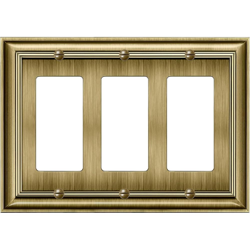 imageBESTTEN Polished Brass Double Duplex Electrical Receptacle Outlet Cover Plates 2Gang Metal Wall Plate Switch Covers Midsize3 Gang Decorator 1PK