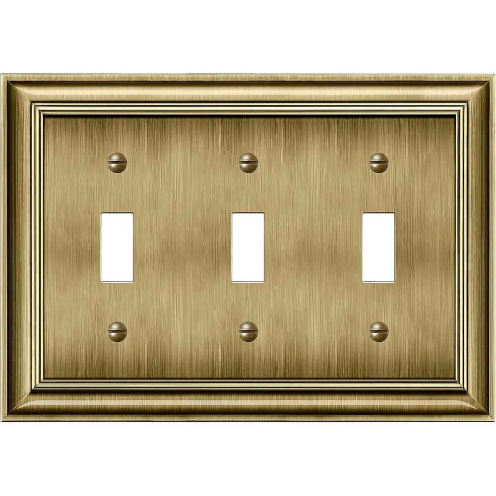 imageBESTTEN Polished Brass Double Duplex Electrical Receptacle Outlet Cover Plates 2Gang Metal Wall Plate Switch Covers Midsize3Gang Toggle 1PK