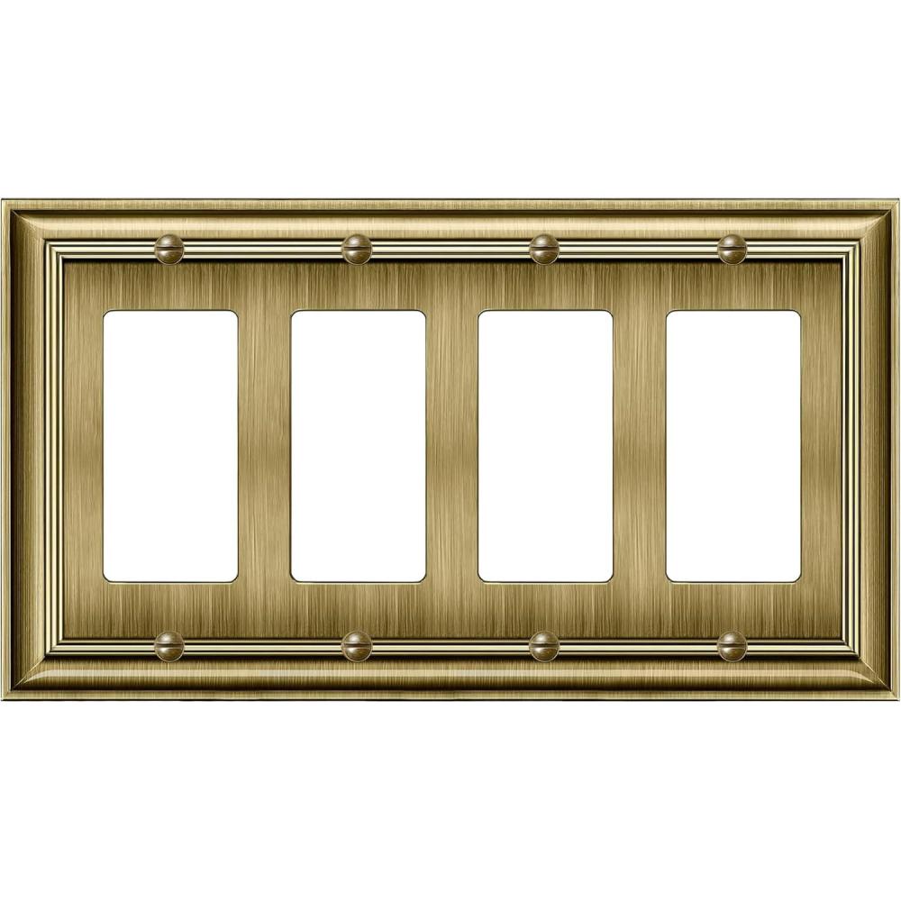 imageBESTTEN Polished Brass Double Duplex Electrical Receptacle Outlet Cover Plates 2Gang Metal Wall Plate Switch Covers Midsize4 Gang Decorator 1PK