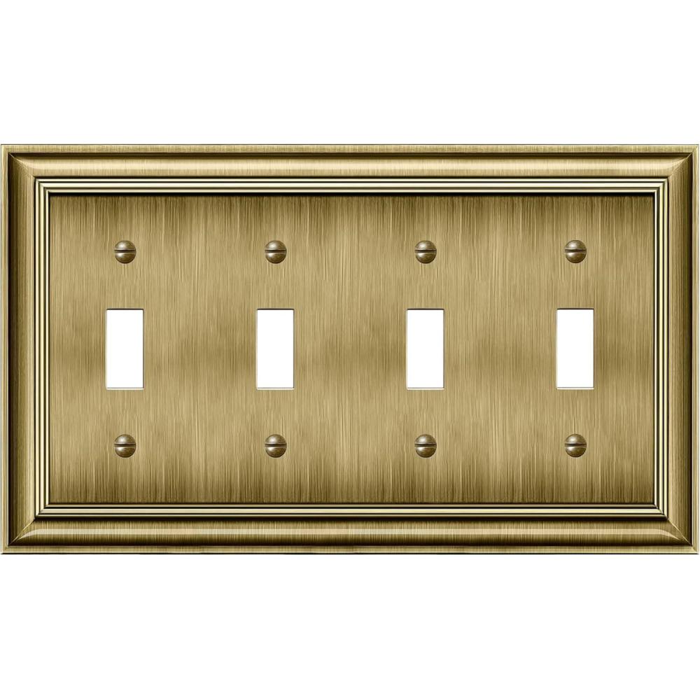 imageBESTTEN Polished Brass Double Duplex Electrical Receptacle Outlet Cover Plates 2Gang Metal Wall Plate Switch Covers Midsize4Gang Toggle 1PK
