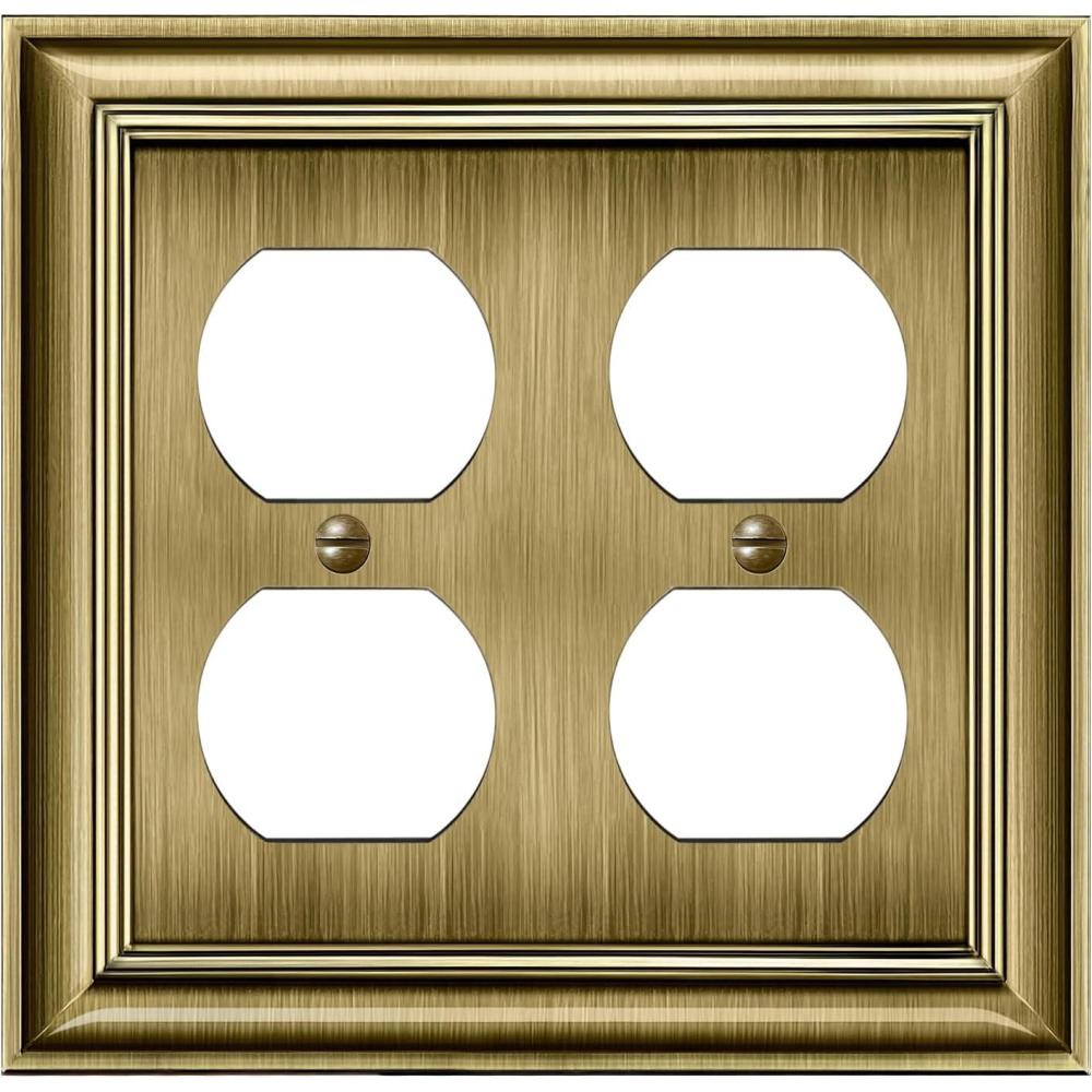 imageBESTTEN Polished Brass Double Duplex Electrical Receptacle Outlet Cover Plates 2Gang Metal Wall Plate Switch Covers MidsizeDuplex 1PK