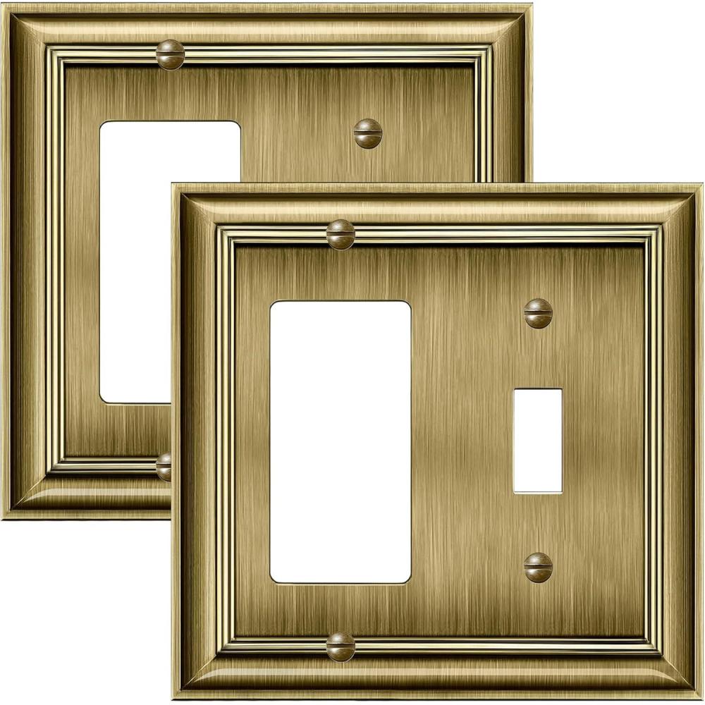 imageBESTTEN Polished Brass Double Duplex Electrical Receptacle Outlet Cover Plates 2Gang Metal Wall Plate Switch Covers MidsizeToggleDecorator 2PK