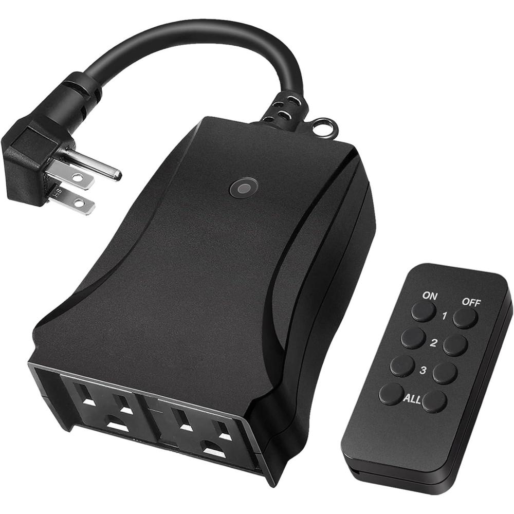 imageWireless Outdoor Remote Control Outlet with 6Inch Heavy Duty Power Cord Weatherproof 15 Amp Electrical Plug 2 Grounded Outlets 80FT Range ETL Certified