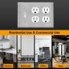 image2 Pack BESTTEN 2Duplex1Toggle Combo Metal Wall Plate with Protective Film 3Gang Standard Size CorrosionResistant Stainless Steel Outlet and Switch Cover Brushed Finish Silver