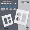 image2 Pack BESTTEN 2Gang Combination Metal Wall Plate with Protective Film 1Duplex1Decor CorrosionResistant Stainless Steel Outlet and Switch Cover Standard Size Brushed FinishWhite