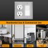 image2 Pack BESTTEN 2Gang Combination Metal Wall Plate with Protective Film 1Duplex1Decor CorrosionResistant Stainless Steel Outlet and Switch Cover Standard Size Brushed FinishSilver