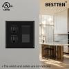 image2 Pack BESTTEN 2Gang Combination Metal Wall Plate with Protective Film 1Duplex1Decor CorrosionResistant Stainless Steel Outlet and Switch Cover Standard Size Brushed FinishBlack