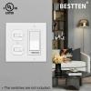 image2 Pack BESTTEN 2Gang Combination Metal Wall Plate with Protective Film 1Duplex1Decor CorrosionResistant Stainless Steel Outlet and Switch Cover Standard Size Brushed FinishWhite
