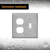image2 Pack BESTTEN 2Gang Combination Metal Wall Plate with Protective Film 1Duplex1Toggle CorrosionResistant Stainless Steel Outlet and Switch Cover Standard Size Brushed Finish SilverSilver