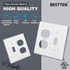 image2 Pack BESTTEN 2Gang Combination Metal Wall Plate with Protective Film 1Duplex1Toggle CorrosionResistant Stainless Steel Outlet and Switch Cover Standard Size Brushed Finish SilverWhite
