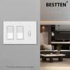 image2 Pack BESTTEN 3Gang Combination Wall Plate 2Decor 1Toggle Standard Size Unbreakable Polycarbonate Outlet and Switch Cover White