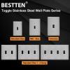 image5 Pack BESTTEN 1Gang OverSize Duplex Metal Wall Plate with Protective Film Jumbo Receptacle Outlet Cover CorrosionResistant Stainless Steel Wall Plate Brushed Finish Silver5