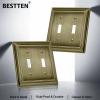 imageBESTTEN 2 Gang Toggle Light Switch Wall Plates Metal Grand Collection Corrosion Resistant Light Switch Cover Antique Brass 5 PackAntique Brass