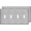 imageBESTTEN 4 Gang Toggle Switch Metal Wall Plate with hite or Clear Plastic Film Industrial Grade Stainless Steel Material Brushed Finish Stainless Steel Light Switch Cover Standard Size SilverBrushed Stainless Steel