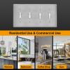 imageBESTTEN 4 Gang Toggle Switch Metal Wall Plate with hite or Clear Plastic Film Industrial Grade Stainless Steel Material Brushed Finish Stainless Steel Light Switch Cover Standard Size SilverBrushed Stainless Steel