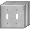 imageBESTTEN 4 Gang Toggle Switch Metal Wall Plate with hite or Clear Plastic Film Industrial Grade Stainless Steel Material Brushed Finish Stainless Steel Light Switch Cover Standard Size SilverBrushed Stainless Steel