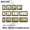 imageBESTTEN 4 Gang Zinc Alloy Aged Brass Metal Decor Wall Plate Grand Collection Decorator Antique Brass Outlet Cover for Switch or Receptacle Durable Corrosion ResistantAntique Brass