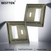 imageBESTTEN 4 Gang Zinc Alloy Aged Brass Metal Decor Wall Plate Grand Collection Decorator Antique Brass Outlet Cover for Switch or Receptacle Durable Corrosion ResistantAntique Brass
