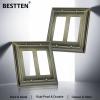 imageBESTTEN 4 Gang Zinc Alloy Aged Brass Metal Decor Wall Plate Grand Collection Decorator Antique Brass Outlet Cover for Switch or Receptacle Durable Corrosion ResistantAntique Brass