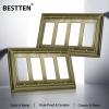 imageBESTTEN 4 Gang Zinc Alloy Aged Brass Metal Decor Wall Plate Grand Collection Decorator Antique Brass Outlet Cover for Switch or Receptacle Durable Corrosion ResistantAntique Brass