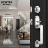 imageBESTTEN Front Entry Door Handle Set Heavy Duty Handleset with Single Cylinder Keyed Entry Deadbolt Lock ampamp Reversible Door Lever Satin Nickel
