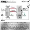 imageBESTTEN Matte Silver Dimmer Light Switch Single Pole or 3Way Compatible with Dimmable LED CFL Incandescent and Halogen Bulb 120VAC Signature Collection Series UL ListedMatte Silver