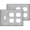 image2 Pack BESTTEN 2Duplex1Toggle Combo Metal Wall Plate with Protective Film 3Gang Standard Size CorrosionResistant Stainless Steel Outlet and Switch Cover Brushed Finish Silver