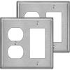 image2 Pack BESTTEN 2Gang Combination Metal Wall Plate with Protective Film 1Duplex1Decor CorrosionResistant Stainless Steel Outlet and Switch Cover Standard Size Brushed FinishSilver