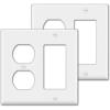 image2 Pack BESTTEN 2Gang Combination Metal Wall Plate with Protective Film 1Duplex1Decor CorrosionResistant Stainless Steel Outlet and Switch Cover Standard Size Brushed FinishWhite